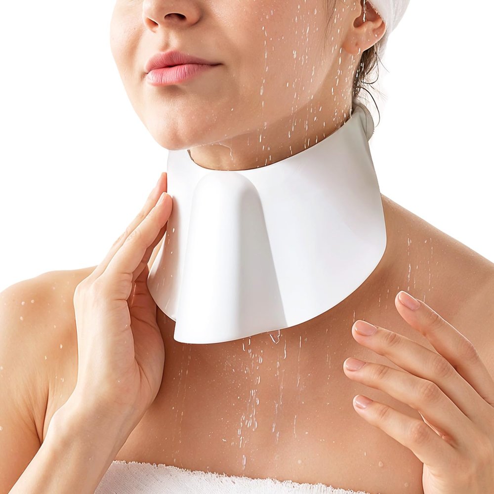 AMiNA Tracheostomy Shower Cover for Adults 15.5" to 22.0" Soft Vinyl Neck Protector for Shower, Waterproof Tracheostomy Cover, Trach Shield, Skin-Friendly Stoma Guard, Adjustable Neck Fit