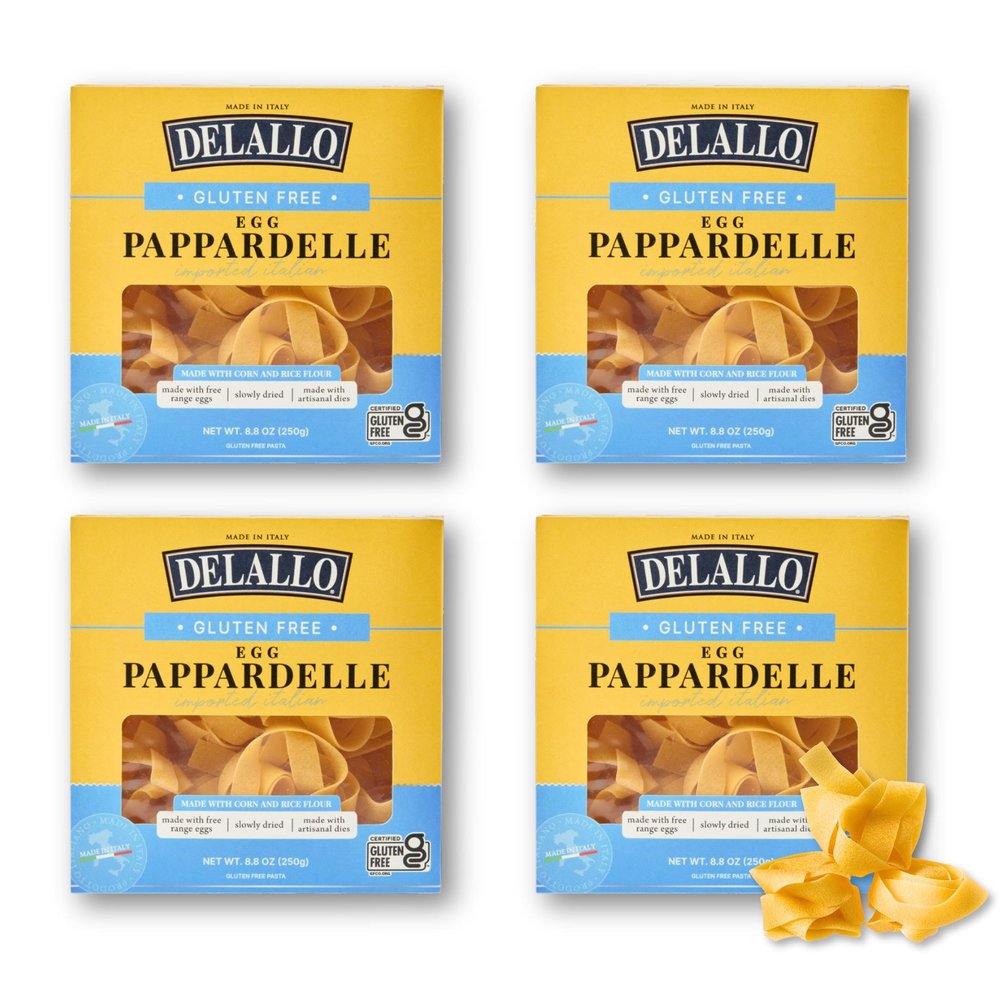 DeLallo Gluten-Free Pappardelle Pasta Nests, Made with Corn and Rice Flour and Farm Fresh Eggs, Made in Italy, Bronze Cut, Non-GMO, Wheat Free, 8.8 oz Box, (4 Pack)