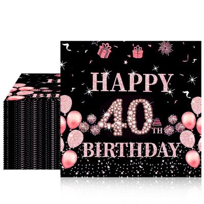 40Pcs 40th Birthday Decorations for Women, Black Rose Gold Disposable Paper Napkins Cheers to 40 Years Old Birthday Anniversary Party Decorations Supplies (6.5x6.5 Inches)