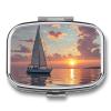 Pill Organizer, Portable Pill Box, Travel 7 Day Pillcase Sailboat and Sunset Medicine Organizer 2 Compartments Medicine Container for Vitamins, Medications, Fish Oil and Supplements view 1