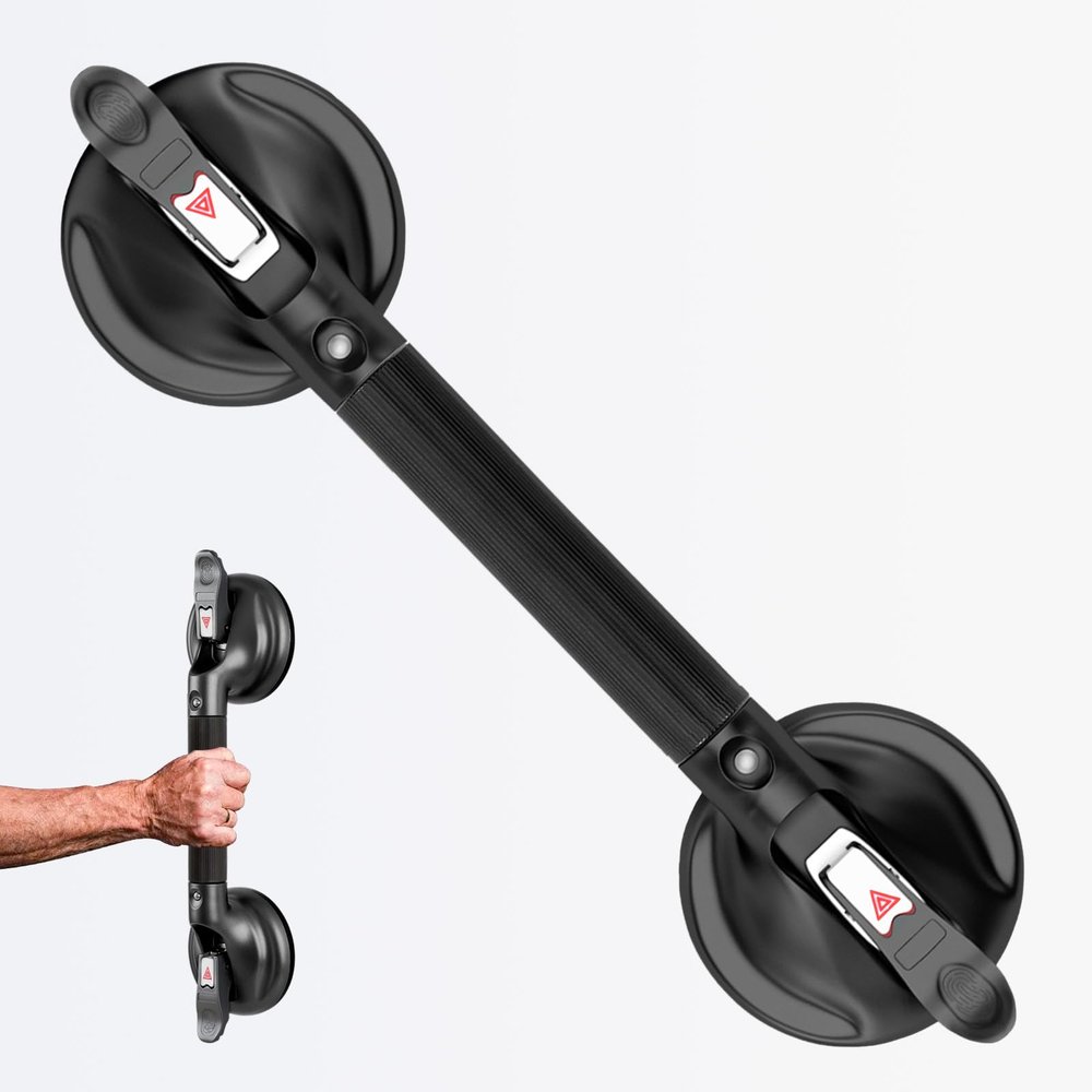 Daren Medical 15-Inch Shower Handle - Upgraded Grab Bar with Strong Suction Cups for Bathtub & Shower Safety, Ideal for Seniors, Elderly, Disabled - Black