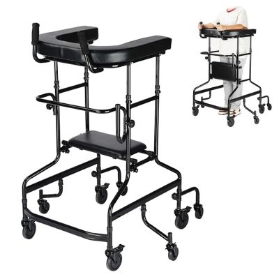 Hlixzoy Elderly Walker, Rehabilitation Training Equipment for Hemiplegic Disabled People, Standing Frame, Elderly Walking Trolley, Lightweight, Anti-Rollover and Forward Tilt, Height Adjustable