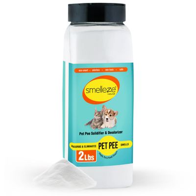SMELLEZE Pet Pee Powder - Unscented Urine Solidifier for Dog & Cat Accidents - 2 lb Bottle, Handles up to 360 Messes per Bottle - Absorbs 1.5 Cups per Teaspoon in 60 Seconds