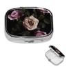 Black Blackgound Rose Pill Box Round Pill Case for Pocket Purse 2 Compartment Medicine Pill Organizer Cute Portable Travel Pillbox Vitamin Cod Liver Oil Storage Box Unique Gift Organizer view 1