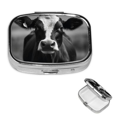 Black White Cow Face Pill Box Round Pill Case for Pocket Purse 2 Compartment Medicine Pill Organizer Cute Portable Travel Pillbox Vitamin Cod Liver Oil Storage Box Unique Gift Organizer