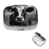 Black White Cow Face Pill Box Round Pill Case for Pocket Purse 2 Compartment Medicine Pill Organizer Cute Portable Travel Pillbox Vitamin Cod Liver Oil Storage Box Unique Gift Organizer view 1