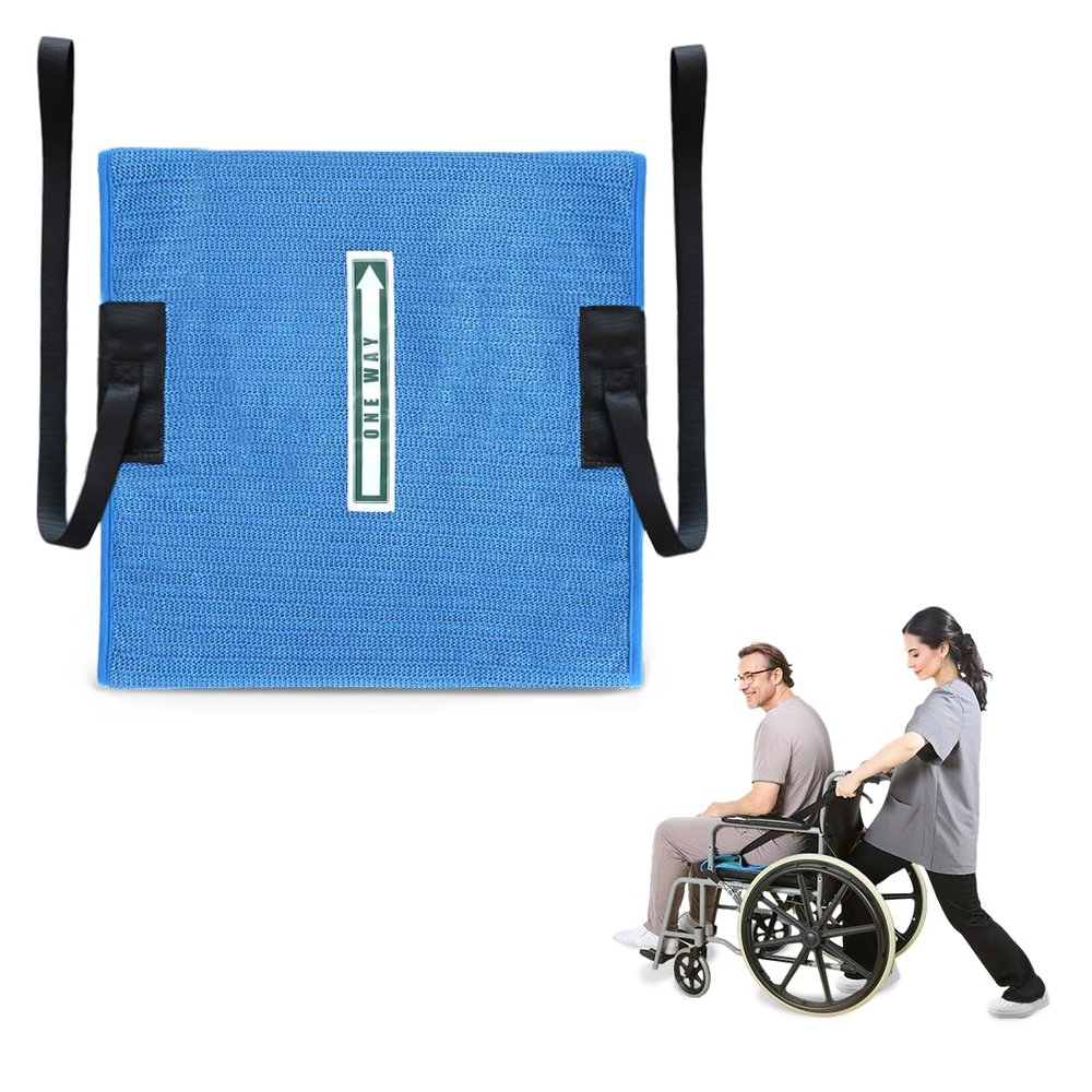 EZSLINGGLIDE Wheelchair Seat Cushion, Fall Prevention Seat Pad for Elderly in Chair or Wheelchair,Non-Slip Cushions in car seat 17"x17"(Blue,with Handle)