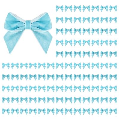 100 PCS Blue Velvet Bows for Christmas Tree, 2.75" Small Velvet Ribbon Bows for Gift Wrapping, Mini Bows for Crafts, Bow Decorations for Party Baby Shower Birthday Wedding (Blue, 100PCS)