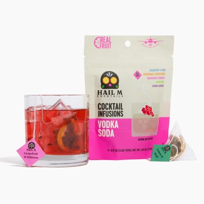 Hail M Cocktails Vodka Soda Cocktail Infusion Kit DIY Low Sugar Cocktail Kit, TSA-Approved Gift Made with Blueberry, Basil, Grapefruit, Hibiscus, Lavender, Lemon, Elderflower Sugar Free 5 Cocktail Teabags