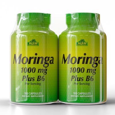 ALFA VITAMINS Moringa with Vitamin B6 Nutrient-Rich Superfood Supplement with Antioxidants & Essential B Vitamins 100 Capsules (2-Pack)