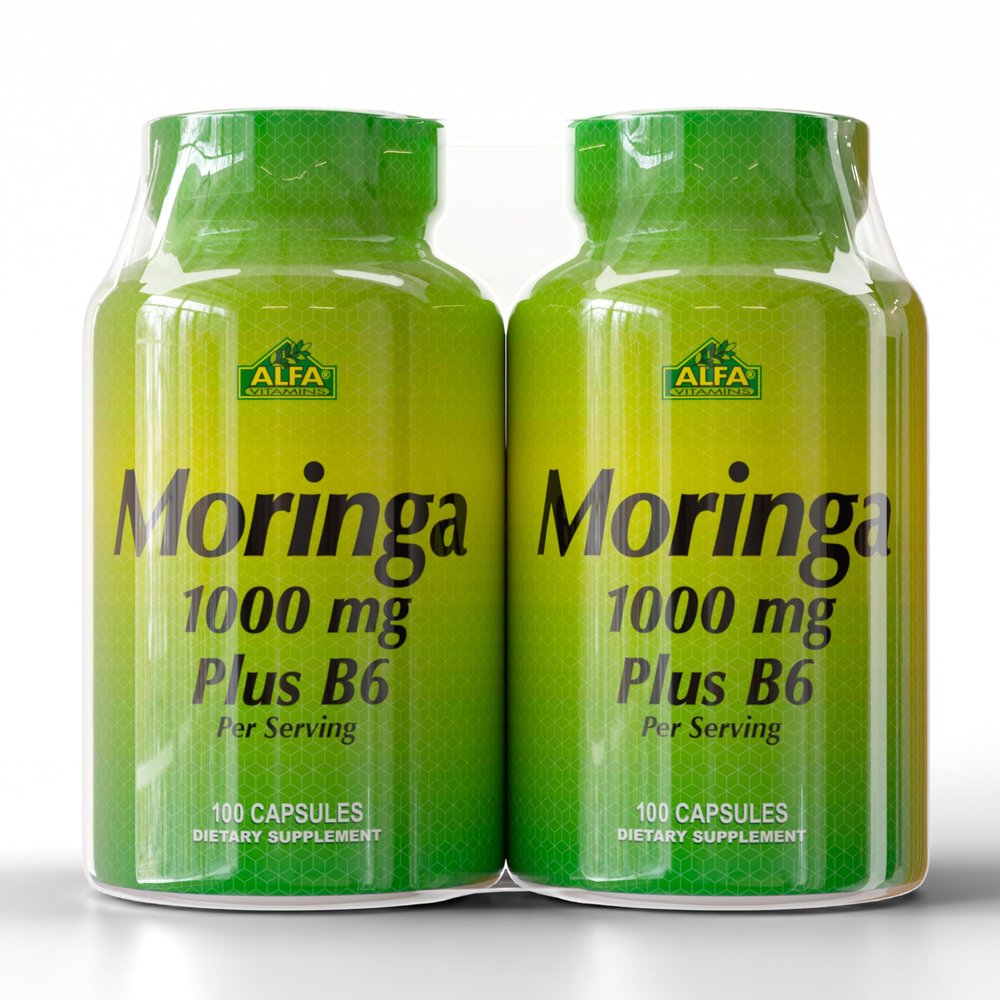 ALFA VITAMINS Moringa with Vitamin B6 Nutrient-Rich Superfood Supplement with Antioxidants & Essential B Vitamins 100 Capsules (2-Pack)