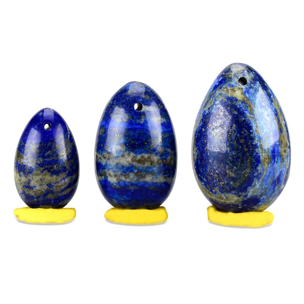 3pcs Set Natural Lapis Lazuli Eggs Stone, Natural Jade Egg Massage Stone for Women Body Exercise Train Crystal Massage Balls Relax3-Size,L,M,S