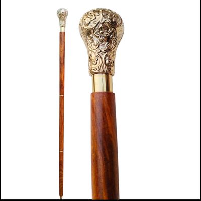 Antique Brass Knob Walking Cane - Handcrafted Wooden Stick Vintage Style Cane for Men & Collectors