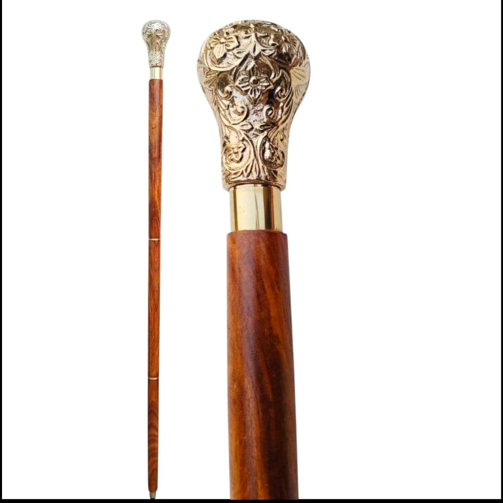 Antique Brass Knob Walking Cane - Handcrafted Wooden Stick Vintage Style Cane for Men & Collectors