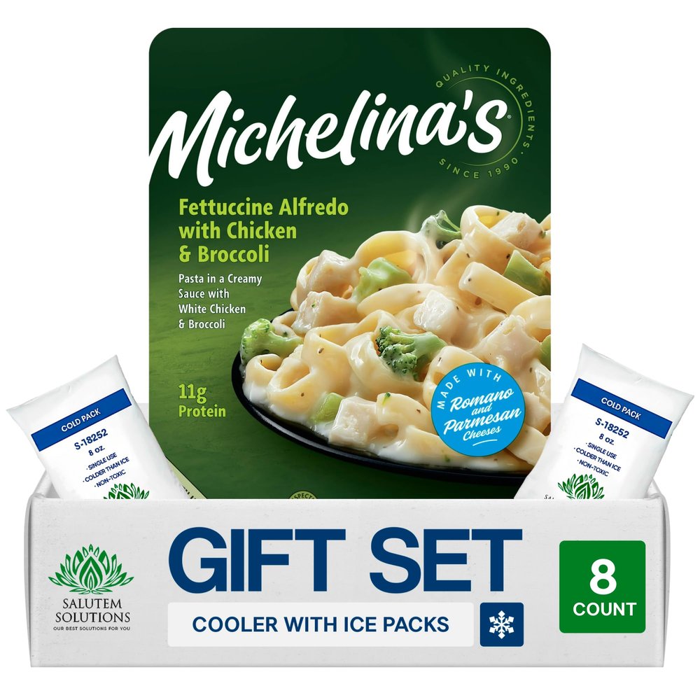 Salutem Vita Fettucine Alfredo with Chicken and Broccoli Meal, Frozen Dinner, 8 oz, Gift Set Pack of 8