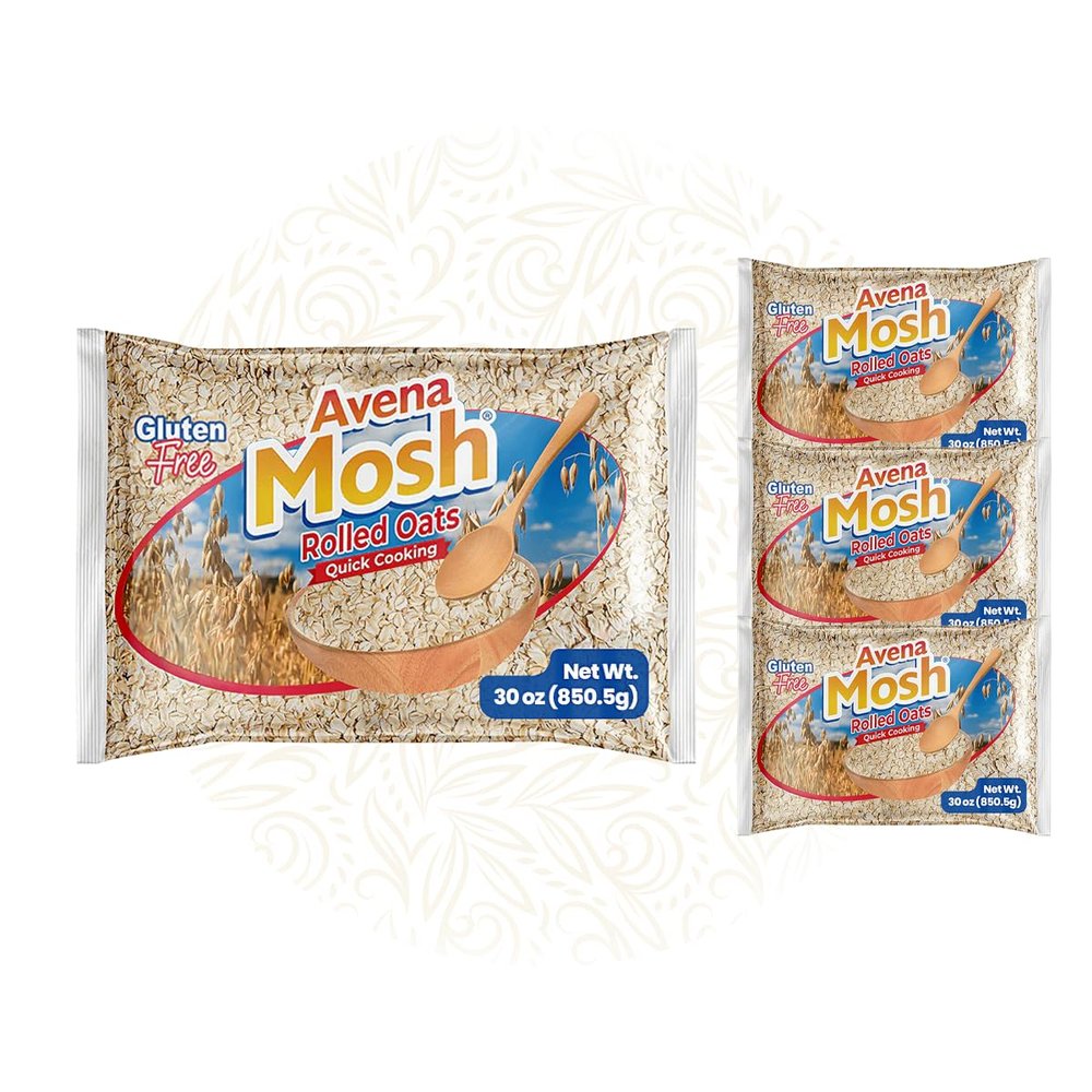 Avena Mosh Rolled Oats, Gluten Free, Quick Cooking, Non GMO, Perfect for Overnight Oats, Vegan Oatmeal, Healthy Snacks, 30 Oz, 3-Pack
