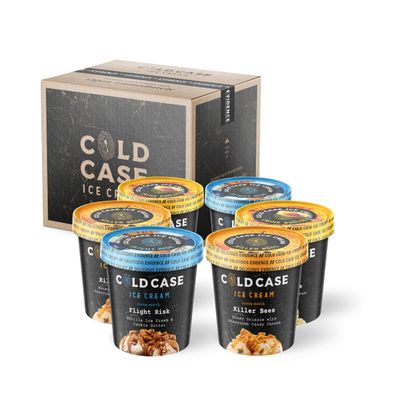 Cold Case Ice Cream Sweet Gold Tooth 6 Pack Gourmet Ice Cream Case Includes Three Flavors - Killer Bees, Flight Risk, and Crime Brle - 1 Case, 6 Pints, 16 oz/Pint (Frozen)