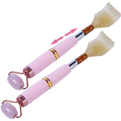 Retractable Pink Back Scratcher with Massage Rollers, Portable Travel Back Massager, Multifunctional Anti-Itch Tool for Women and Men(Set1)