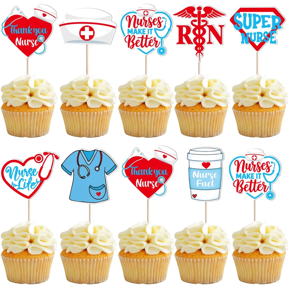 Rsstarxi 40 Pack Super Nurse Cupcake Toppers Make it Butter Thank You Nurse Cupcake Picks for Medical School Graduation Nurses Day Party Cake Decorations Supplies