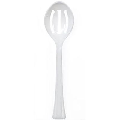 10.5 inch White Slotted Plastic Serving Spoon Durable Disposable Utensil for Buffet, Salads, Catering, Parties, Events, BBQs & Food Service (12)