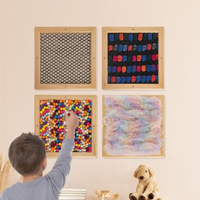 4-Piece Sensory Touch Panel Set with Solid Wood Frames Wall-Mounted Textured Boards for Kids Early Learning & Sensory Play
