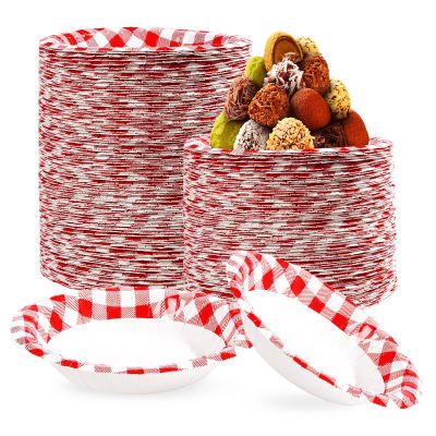100Pcs Gingham Ice Cream Paper Bowls 12 oz Red and White Plaid Dessert Small Soup Bowls Summer Ice Cream Cups Hot or Cold Yogurt Food Containers for Picnic BBQ Crawfish Boil Birthday Party Supplies