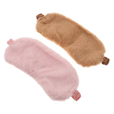 Gogogmee Cute Cartoon Plush Eye Mask for Sleeping 2pcs Faux Fur Sleep Mask Set in Pink and Brown Soft for Nap and Travel Light Blocking Eye Covers for Kids