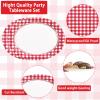 100Pcs Red Gingham Oval Paper Plates 10" x 12" Large Heavy Duty Red and White Checked Plaid Disposable Dessert Plates Sturdy Platters for Summer Picnic BBQ Birthday Crawfish Boil Party Supplies view 2