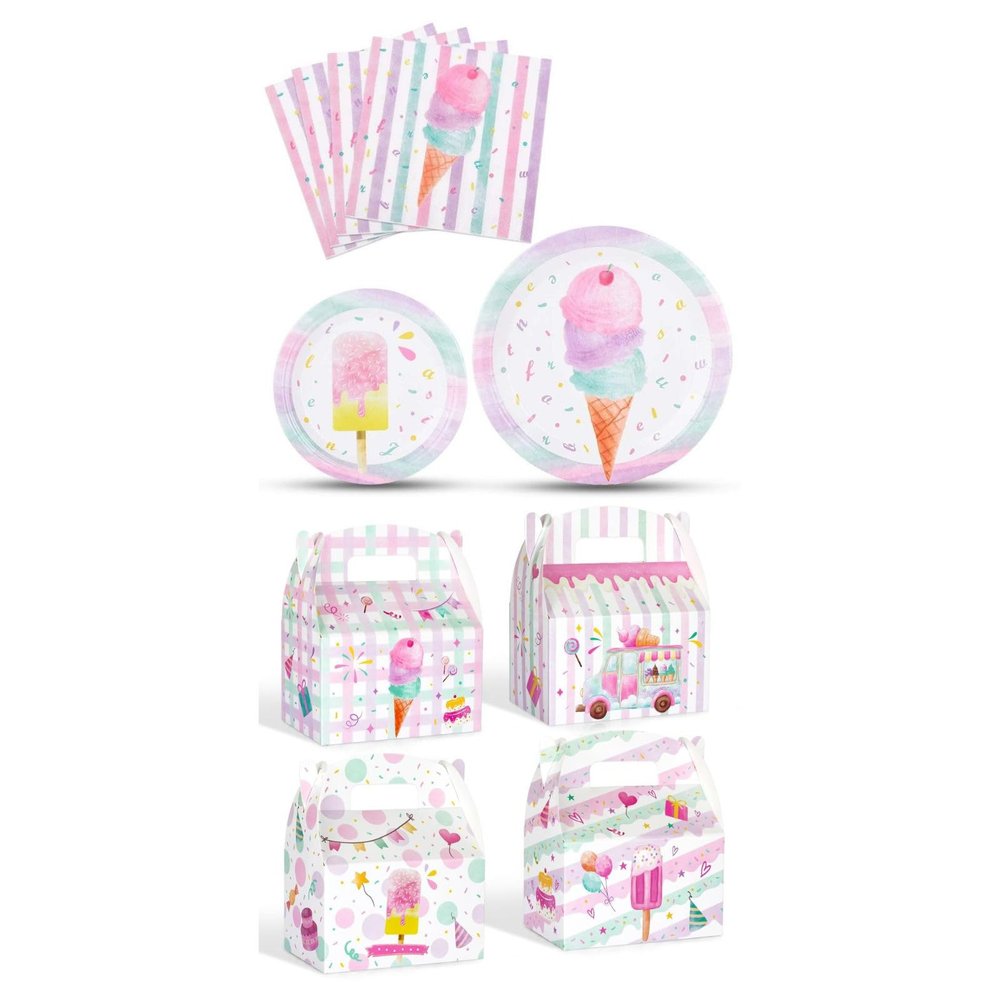 WERNNSAI 12 Pcs Ice Cream Candy Boxes + 48PCS Ice Cream Party Supplies