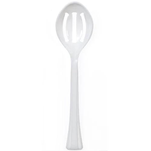 10.5 inch White Slotted Plastic Serving Spoon Durable Disposable Utensil for Buffet, Salads, Catering, Parties, Events, BBQs & Food Service (30)