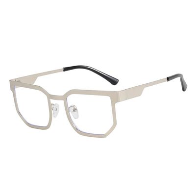 AOOLIA Square Reading Glasses for Men Women, Metal Spring Hinge Men Eyewear Frame, Anti-Blue Light Coating Glasses (Silver, 3, x)