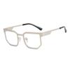 AOOLIA Square Reading Glasses for Men Women, Metal Spring Hinge Men Eyewear Frame, Anti-Blue Light Coating Glasses (Silver, 3, x) view 1