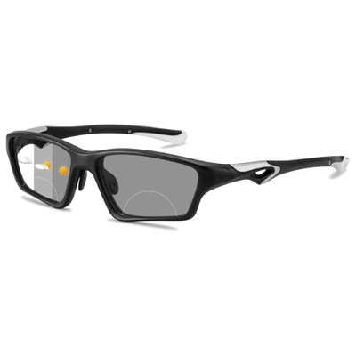 ALKAHE Photochromic Bifocal Reading Glasses Women Men Rectangle TR90 Frame Sun Protection Bifocus Eyeglasses Matte Black Glasses 2.0