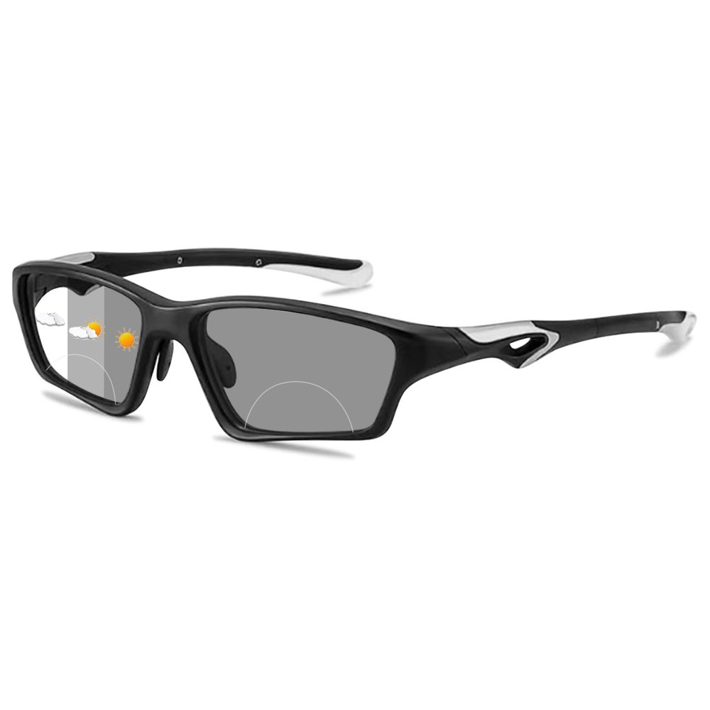 ALKAHE Photochromic Bifocal Reading Glasses Women Men Rectangle TR90 Frame Sun Protection Bifocus Eyeglasses Matte Black Glasses 2.0