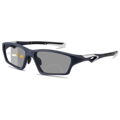 ALKAHE Photochromic Bifocal Reading Glasses Women Men Rectangle TR90 Frame Sun Protection Bifocus Eyeglasses Blue Glasses 2.0