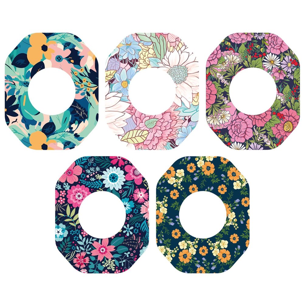 25pcs Sensor Covers for Libre 2/1, Spring Flower Style Sensor Stickers Waterproof & Sweatproof Pre-Cut Monitor Patch Long Stay for CGM Sensors Tape Adhesive Patches Accessories (5 Styles)