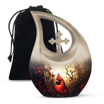 JAGLASH Northen Cardinal Large Memorial urns for Ashes Adult Female - Cremation urn for Ashes Adult Man - Funeral Decorative 10 inch
