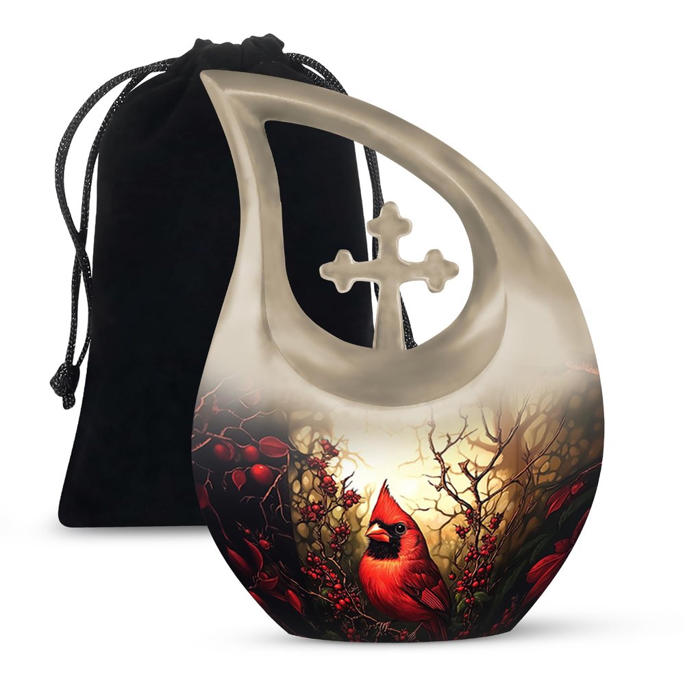JAGLASH Northen Cardinal Large Memorial urns for Ashes Adult Female - Cremation urn for Ashes Adult Man - Funeral Decorative 10 inch
