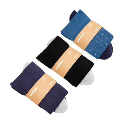 Wellow Regular Compression Socks (Pack of 3) for Men & Women, Circulation Support, 18-25 mmHg, Made with Viscose from Bamboo, XL, Black & Blue