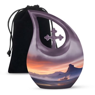 JAGLASH Mountain Large Urns for Human Ashes - Burial Urns for Female Mom & Dad - Cremation Urn for Male Burial - Funeral for Men - Memorial Decorative for Brother & Sister (10 Inch)