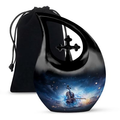 JAGLASH Violin Cremation Urns for Human Ashes Adult Female - Tear Drop Urns for Human Ashes - Cremation Urn for Adult Male Large - 10 Inch (Included Velvet Bag)
