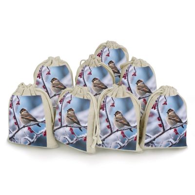 FZQVSGW 8 Pack Favors Bags Bird And Snow Burlap Bags Reusable Drawstring Gift Bag for Party Decorations