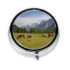 Pill Box Small Pill Case for Pocket & Purse Pill Organizer Portable Pill Container Cute Medicine Organizer Mountain Pasture Grazing Horses Travel Pillbox for Vitamin Fish Oil Supplements view 1