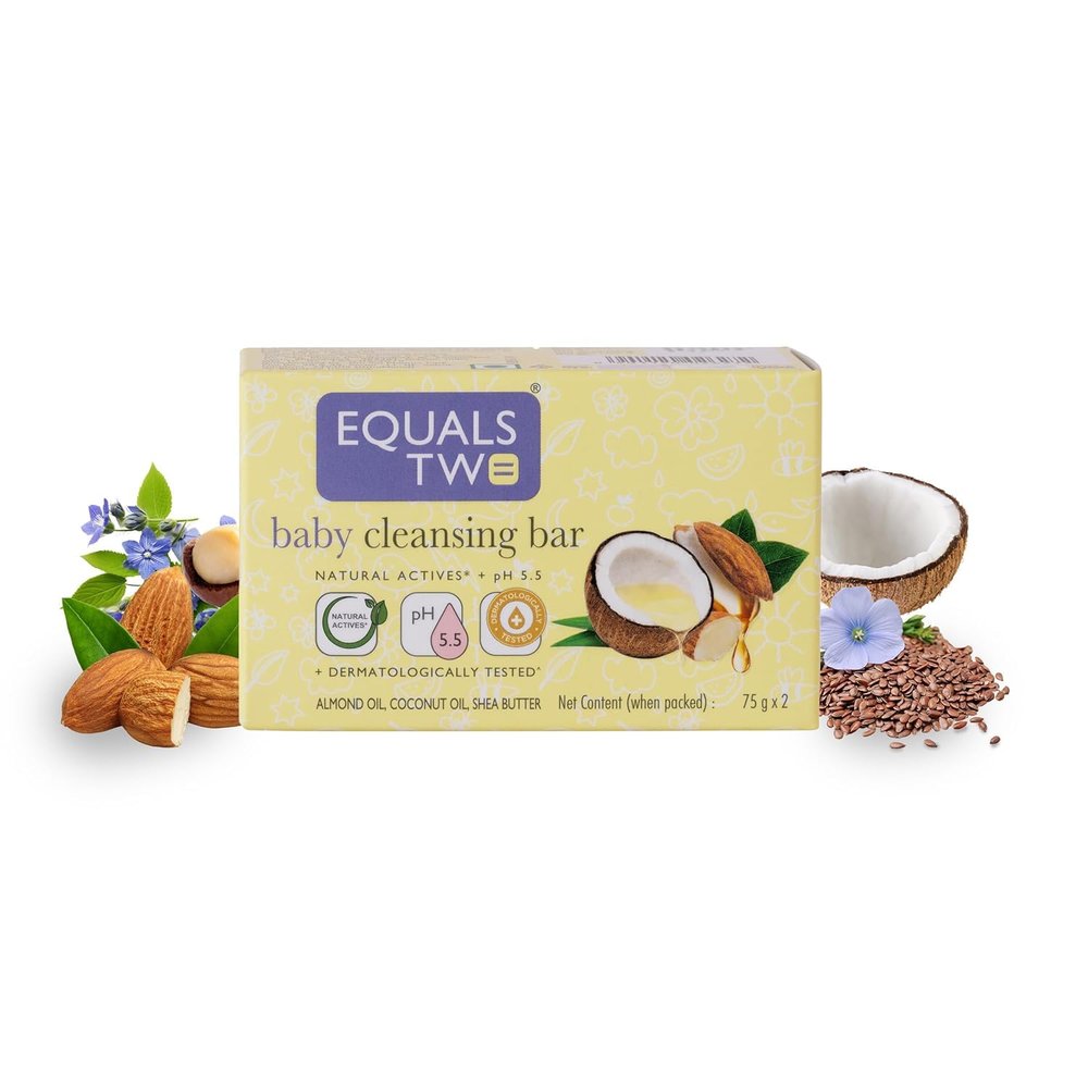 EQUALST'WO Baby Cleansing Bar for Nourishing, Baby Soaps for Bath, All Skin Types, Soap-free, PH 5.5, Dermatologically Tested, No Parabens No Sulphates, 75gm x 2, Pack 1