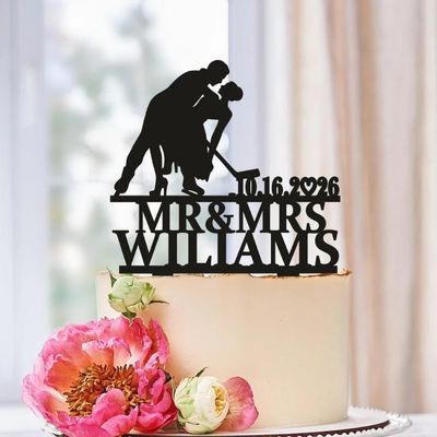 Personalized Hockey Theme Wedding Acrylic Cake Topper, For Engagements, Birthday, Party, Weddings, Anniversaries. Hockey with date,Hockey Fan