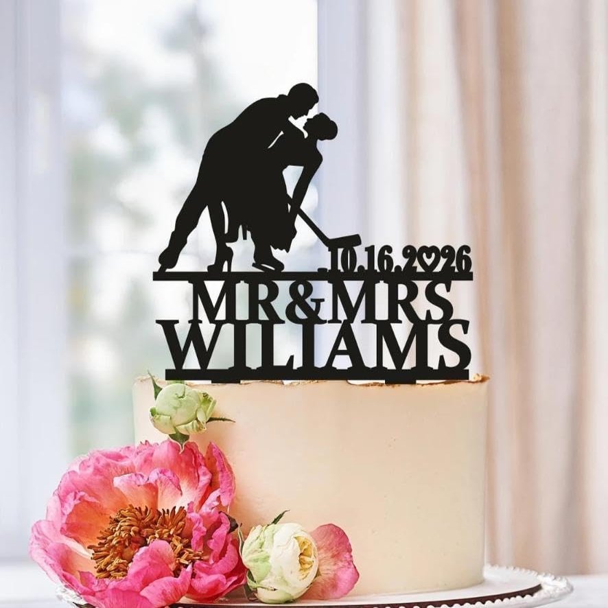 Personalized Hockey Theme Wedding Acrylic Cake Topper, For Engagements, Birthday, Party, Weddings, Anniversaries. Hockey with date,Hockey Fan