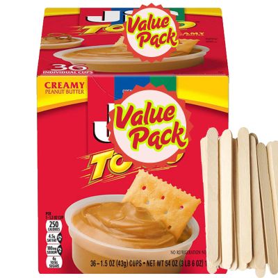36-Pack Creamy Peanut Butter Cups - Bamboo Spreaders, Portable, Single-Serve Snack Packs for Lunches, Travel & Portion Control