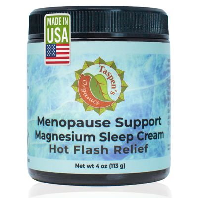 Taspen's Organics Menopause Support Magnesium Sleep Cream Natural Cooling Relief for Hot Flashes & Night Sweats | Promotes Relaxation & Sleep | Flower Essence & Botanical Formula (4 oz)
