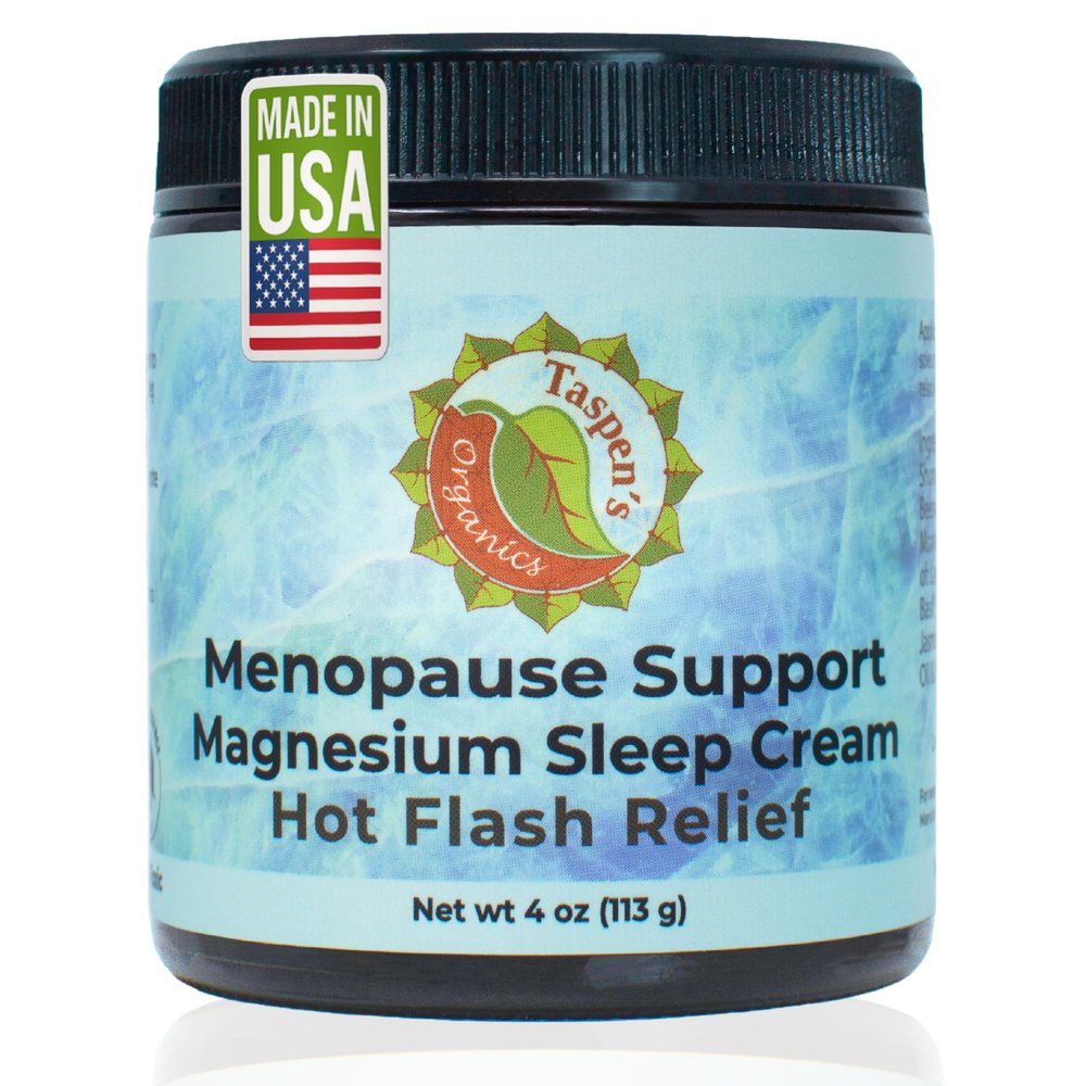 Taspen's Organics Menopause Support Magnesium Sleep Cream Natural Cooling Relief for Hot Flashes & Night Sweats | Promotes Relaxation & Sleep | Flower Essence & Botanical Formula (4 oz)