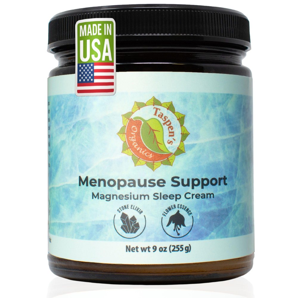 Taspen's Organics Menopause Support Magnesium Sleep Cream Natural Cooling Relief for Hot Flashes & Night Sweats | Promotes Relaxation & Sleep | Flower Essence & Botanical Formula (9 oz)